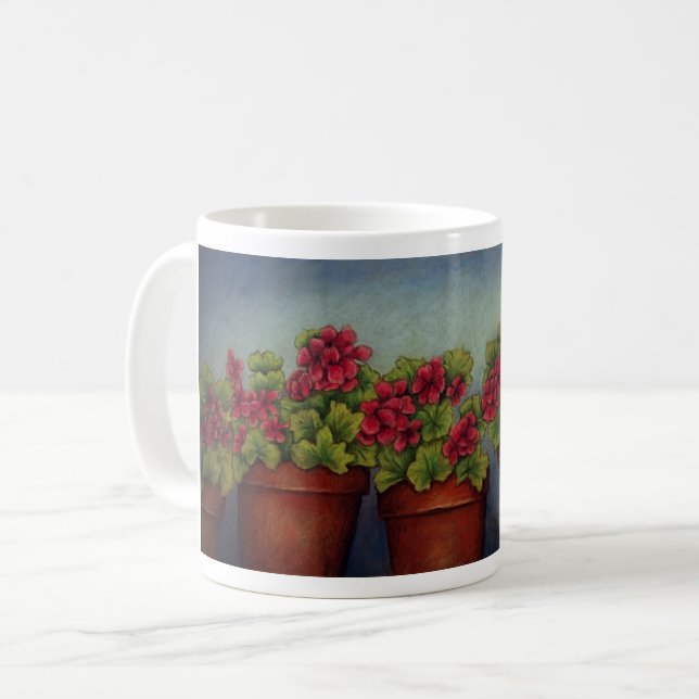 Mug Geraniums rouges dans des pots d'argile (Devant gauche)