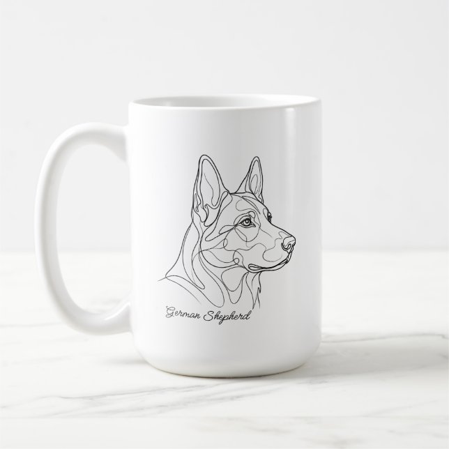Mug German Shepherd Line Drawing Custom Pet Name  (Gauche)