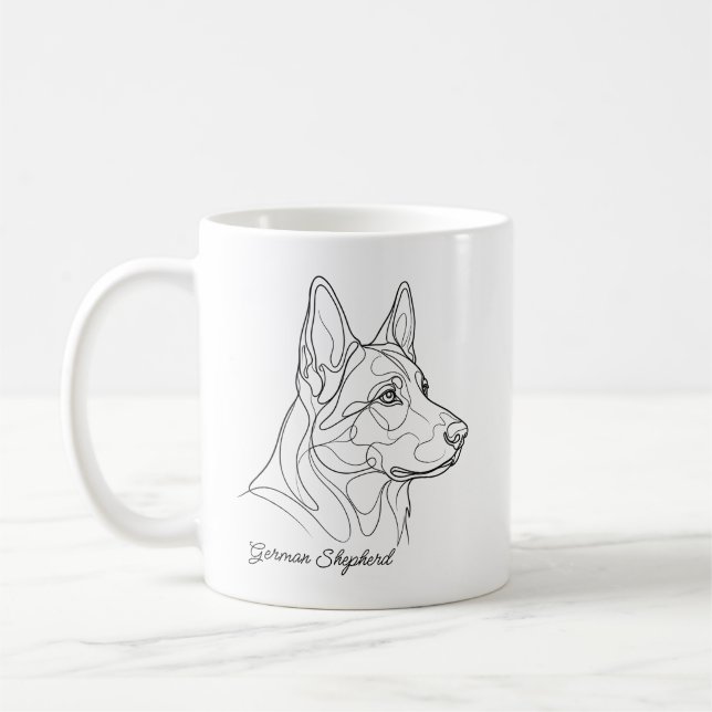 Mug German Shepherd Line Drawing Custom Pet Name (Gauche)