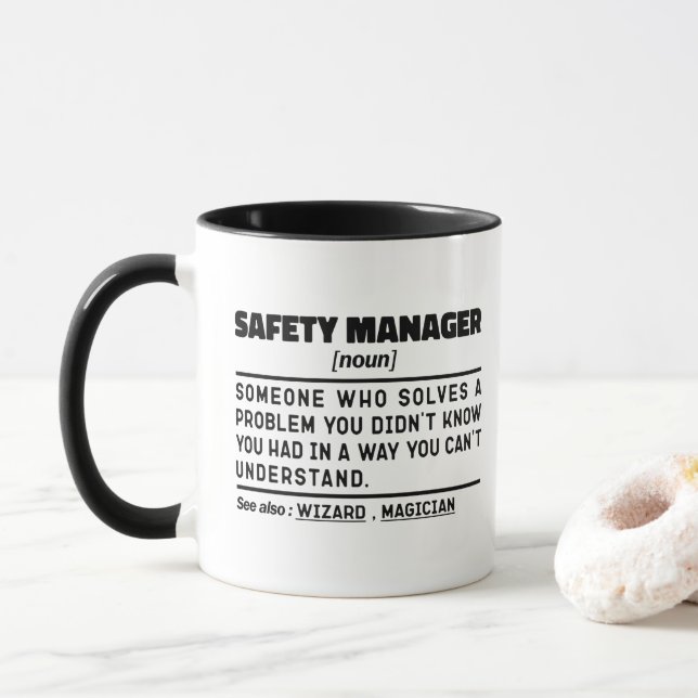 Mug Gestionnaire de sécurité Noun Travailleur à la ret (Avec donut)