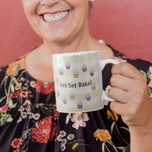 Mug Get Set Bake coloré cupcakes nom personnalisé