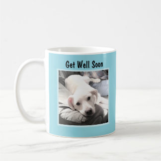 Mug Get Well Soon Cute White Puppy Dog Photo Blue