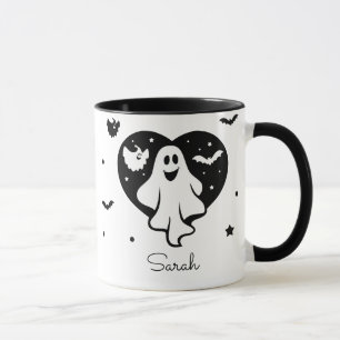 Mug Ghost Halloween mignon Avec Coeur Et Chat