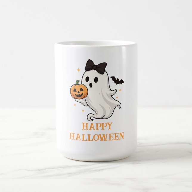 Mug Ghost mignon avec Bow et Citrouille | Halloween (Centre)