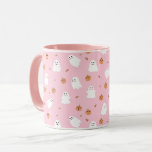 Mug Ghost mignon et Citrouille Motif d'Halloween rose