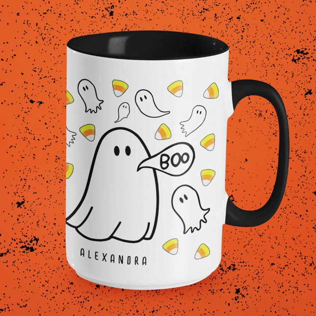 Mug Ghosts and Candy Corn Nom personnalisé (Easily add a name or other text by clicking "Personalize this Template".)