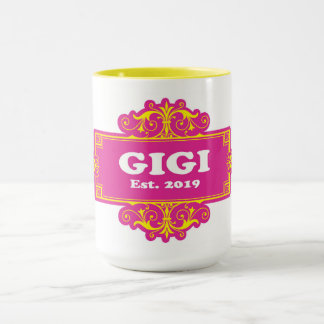 Mug GIGI est 2019 Texte blanc avec cadre patrimonial r