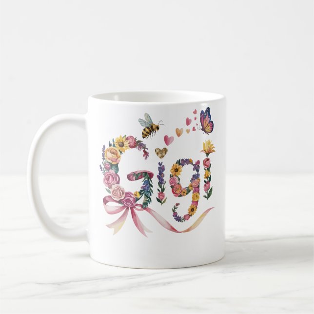 Mug Gigi Grandma T-Shirt – Floral Name Tee with Bow –  (Gauche)