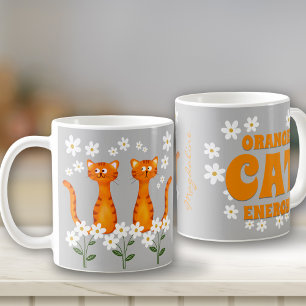 Mug Gingembre Nom Floral Orange Chat Énergie