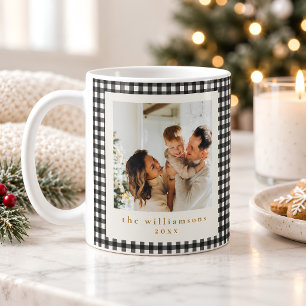Mug Gingham à carreaux noir et blanc Noël avec photo p