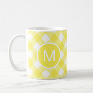 Mug Gingham Classique Jaune Clair à Motif Monogramme