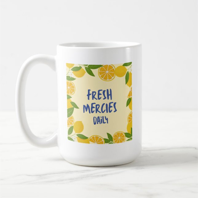 Mug Gingham Jaune Chrétien Lettrage Bleu Citron (Gauche)