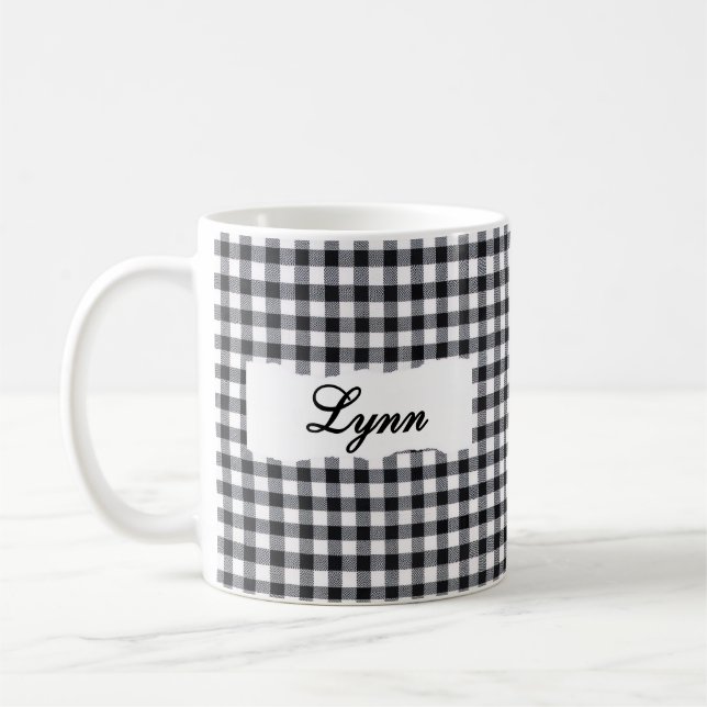 Mug Gingham Noir Classique Nom Personnalisé  (Gauche)