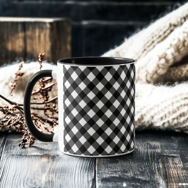 Mug Gingham noir et blanc élégant rétro (retro elegant black and white gingham check mug)