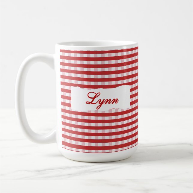 Mug Gingham Rouge Classique Nom Personnalisé  (Gauche)
