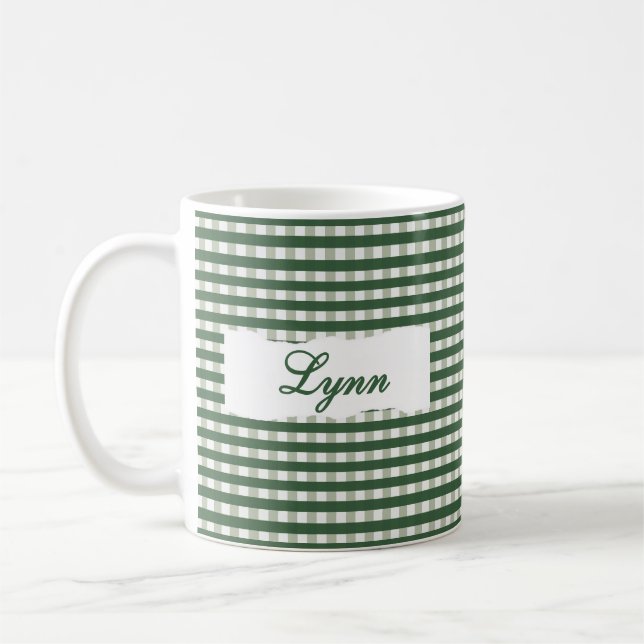 Mug Gingham Vert Classique Nom Personnalisé  (Gauche)