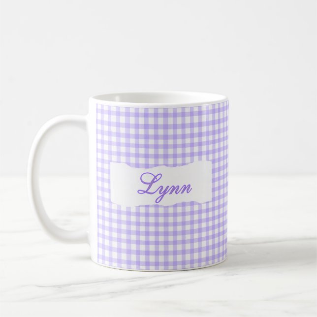 Mug Gingham Violet Classique Nom Personnalisé  (Gauche)