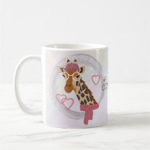 Mug Girafe aux lunettes et béret rouge.