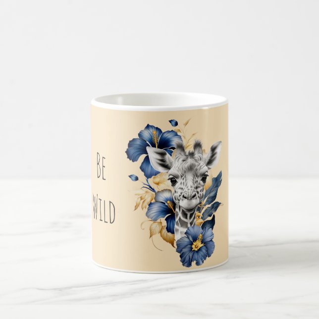 Mug Girafe Fleurs d'Hibiscus Bleu Or (Centre)