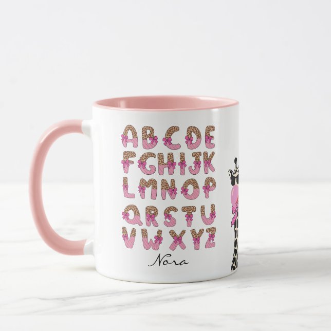 Mug Girafe personnalisée Alphabet Bow rose  (Gauche)