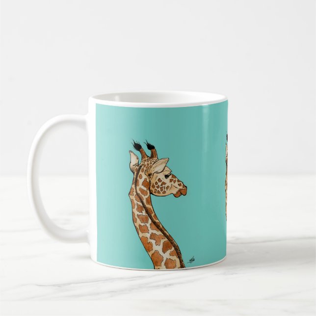 Mug Girafe sur l'arrière - plan turquoise (Gauche)