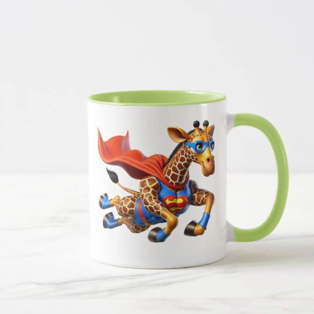Mug Girafe volante avec cape rouge. (Droite)