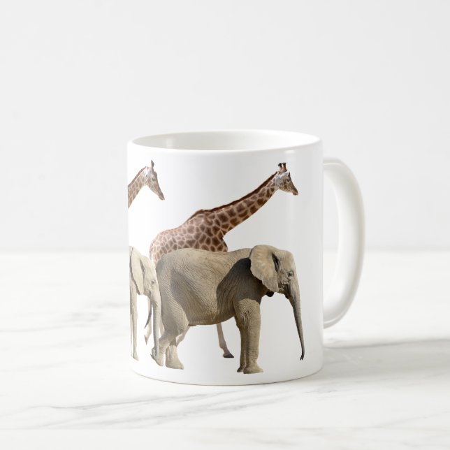 Mug girafes isolées et éléphants marchant (Devant droit)