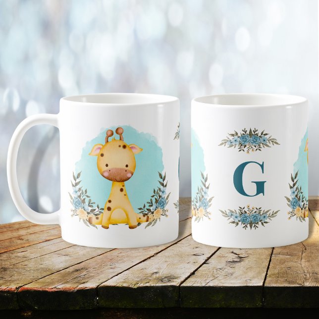 Mug Giraffe charmante Monogramme floral (Créateur téléchargé)