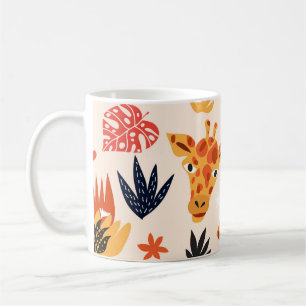 Mug Giraffe de dessin : Floral Savanna Motif