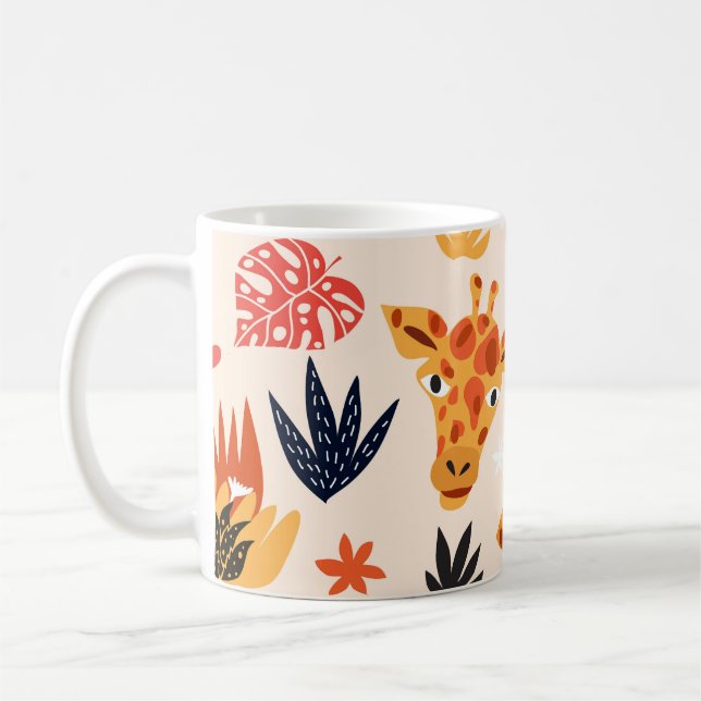 Mug Giraffe de dessin : Floral Savanna Motif (Gauche)