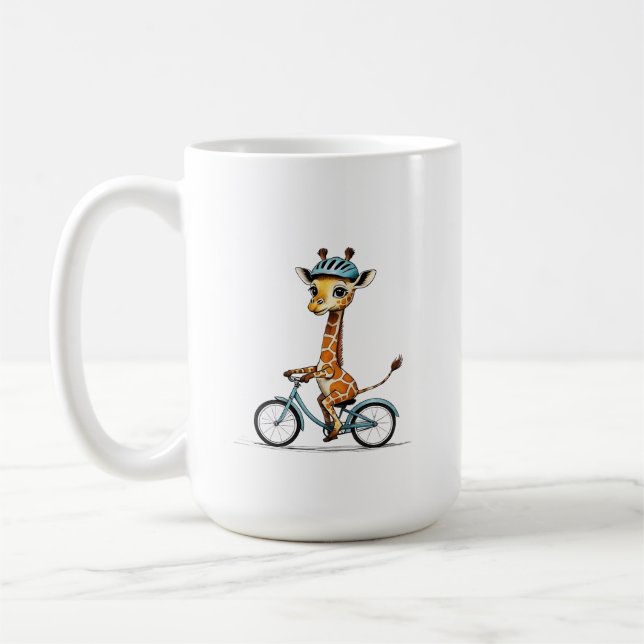 Mug Giraffe Riding a Bicycle - Crayon à main (Gauche)