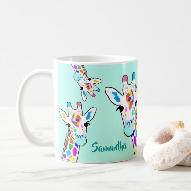 Mug Giraffes colorées Art Moderne Peek-A-Boo Amusant (Avec donut)