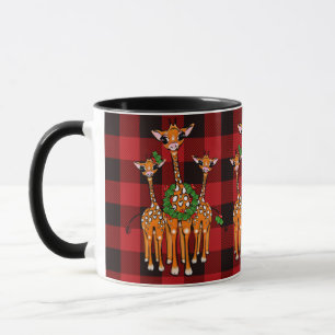 Mug Giraffes de vacances, tartan rouge, couronnes sain