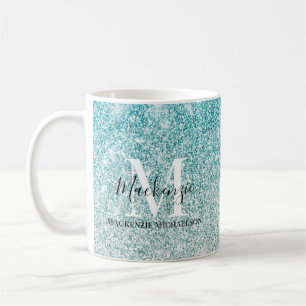 Mug Girl Aqua Blue Silver Ombre Parties scintillant No