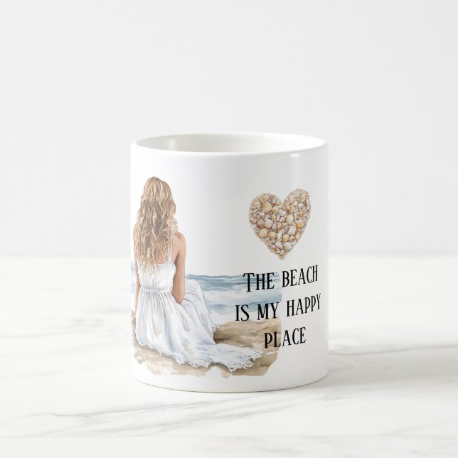 Mug Girl Dress Beach Happy Place Sea Shell Heart (Centre)