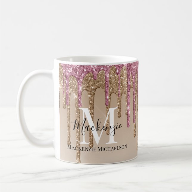 Mug Girl Gold Parties scintillant rose Nom du monogram (Gauche)