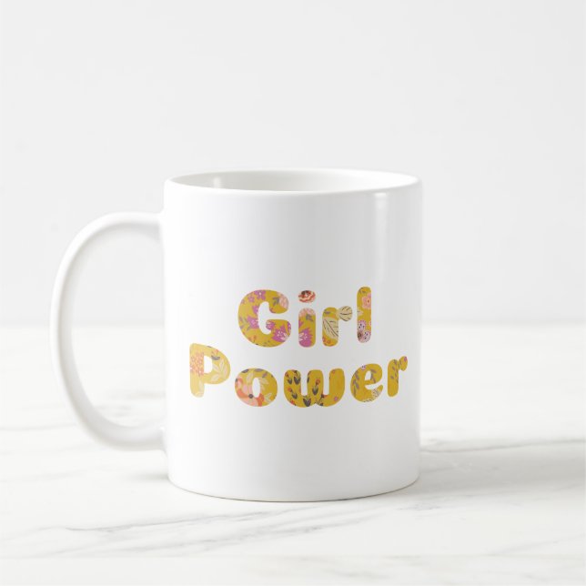 Mug Girl Power Cute Floral Typographie Féministe Citat (Gauche)