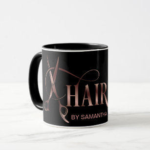 Mug Girl styliste rose or typographie cheveux ciseaux