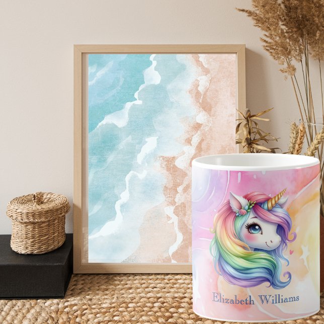 Mug Girls Cute Rainbow Unicorn Nom personnalisé (Créateur téléchargé)