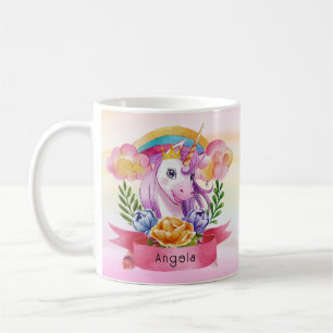 Mug Girls mignonne violet licorne arc-en-ciel Nom pers