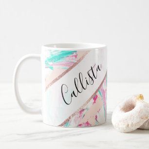 Mug Girly Artsy rose Turquoise acrylique Abstrait Flow