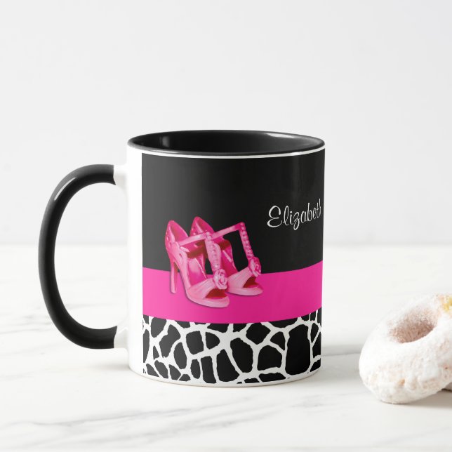 Mug Girly Giraffe Imprimer Cute rose Pompes Chaussures (Avec donut)