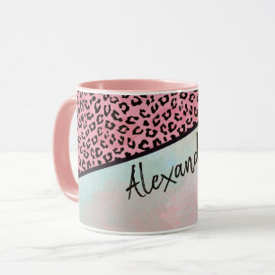 Mug Girly Pink Leopard Aquarelle Ajouter un nom