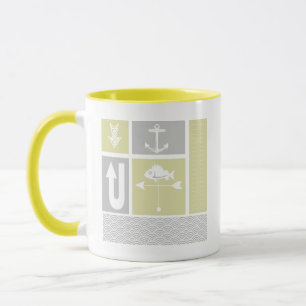 Mug Girouette de poisson d'ancre jaune et gris maritim