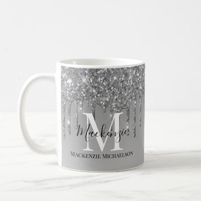 Mug Girver Silver Grey Parties scintillant Nom du mono (Gauche)