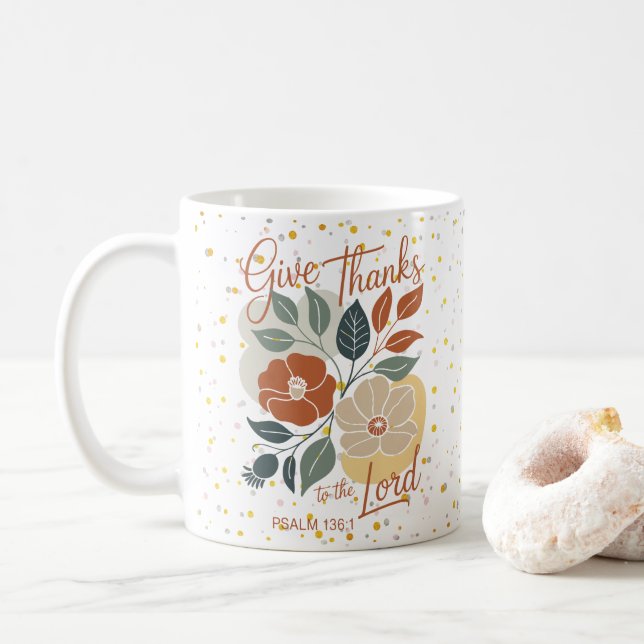 Mug Give Thanks to the Lord Boho Floral (Avec donut)