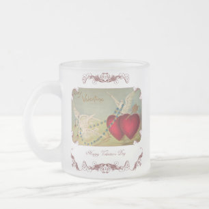 Mug givré Saint-Valentin colombes et coeurs
