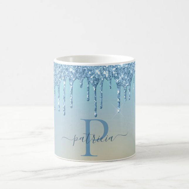 Mug Glam Blue Paillettes Elegant Monogramme  (Centre)