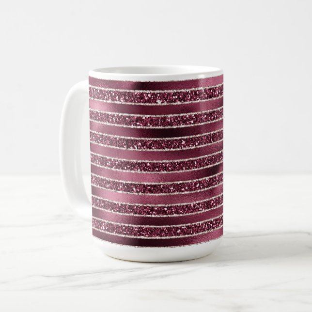 Mug Glam Burgundy Rouge Rose Blush Parties scintillant (Devant gauche)