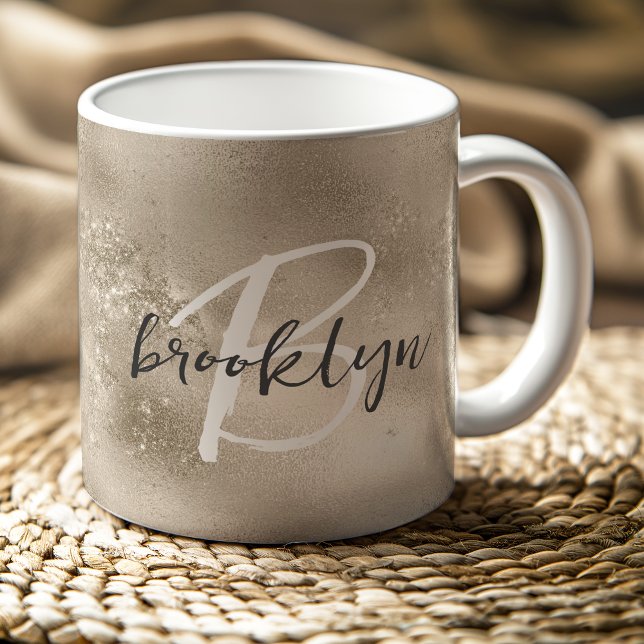 Mug Glam Champagne Gold Script tendance Monogramme (Créateur téléchargé)